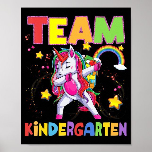 Team Kindergarten Dabbing Unicorn Zurück zur Schul Poster (Vorne)