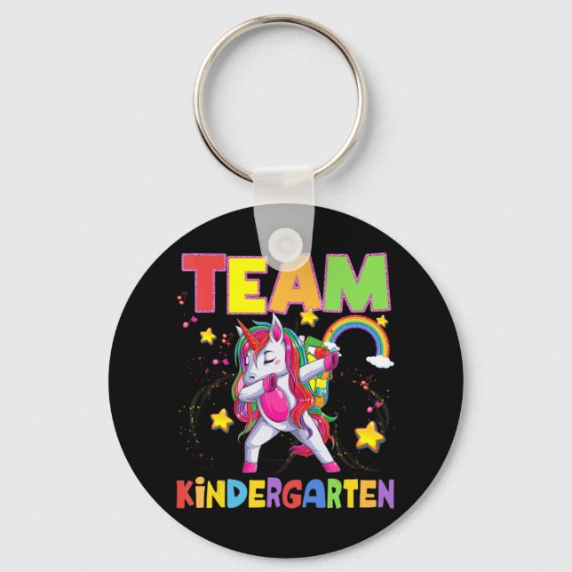 Team Kindergarten Dabbing Unicorn Zurück zur Schul Schlüsselanhänger (Vorderseite)