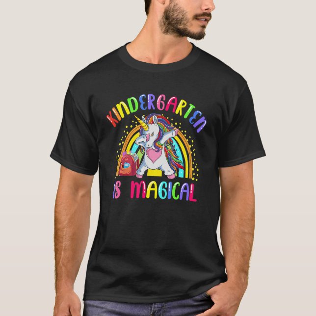Team Kindergarten Dabbing Unicorn Zurück zur Schul T-Shirt (Vorderseite)