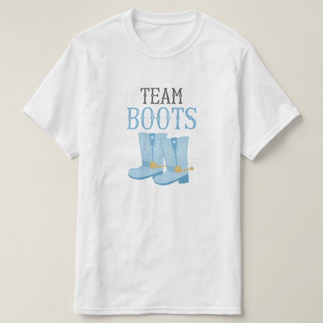 Team lädt Jungen auf, den Geschlecht aufdecken T-Shirt (Design vorne)