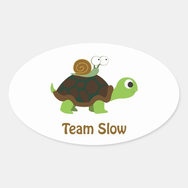 Team Langsamer Niedlicher Cartoon Schildkröte und  Ovaler Aufkleber (Vorderseite)