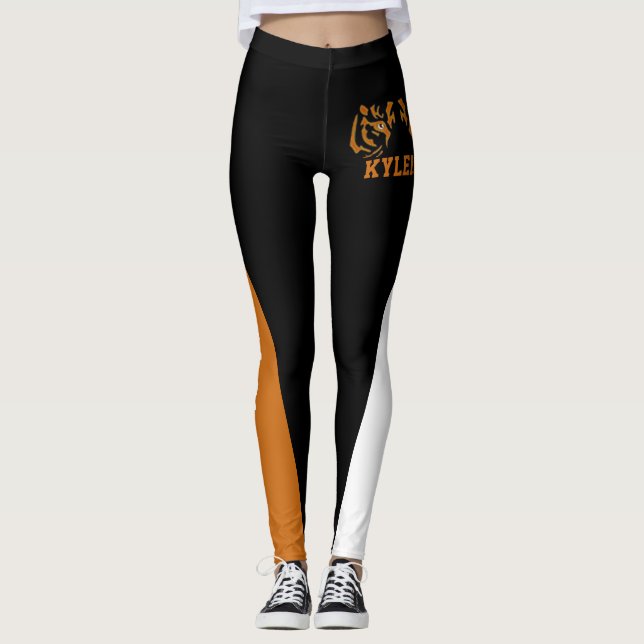 Team & Lüfter Orange/Schwarz/Weiß-Maskottchen Leggings (Vorderseite)