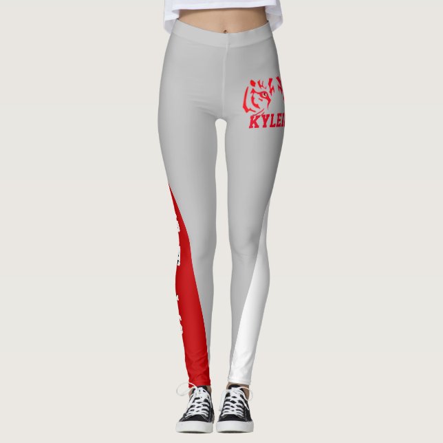 Team & Lüfter Rot/Grau/Weiß-Maskottchen Leggings (Vorderseite)