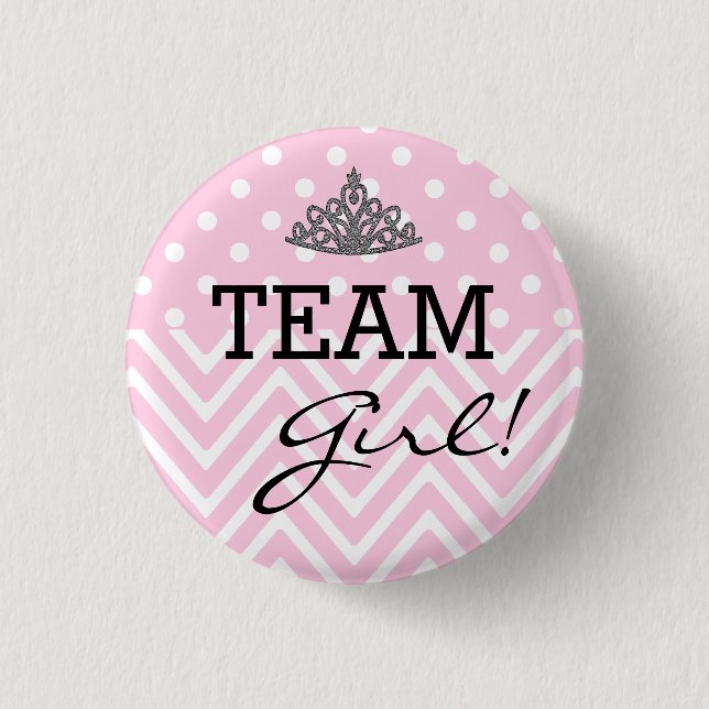 Team-Mädchen-Baby-Duschen-Polka-Punkt Zickzack Button (Vorderseite)