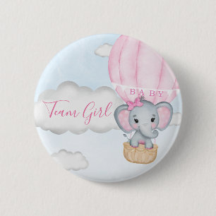 Team Mädchen Elefant Luftballon Baby Shower Button