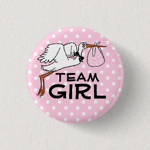 Team-Mädchen-Rosa-Storch-Babyparty-Geschlecht Button