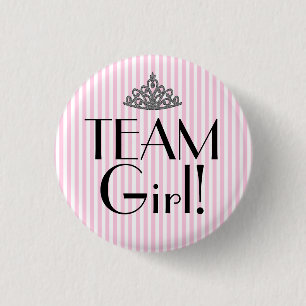 Team-Mädchen Stripes rosa Babyparty Button