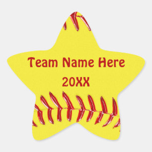 TEAM NAME und YEAR Star Shaped Softball Stickers