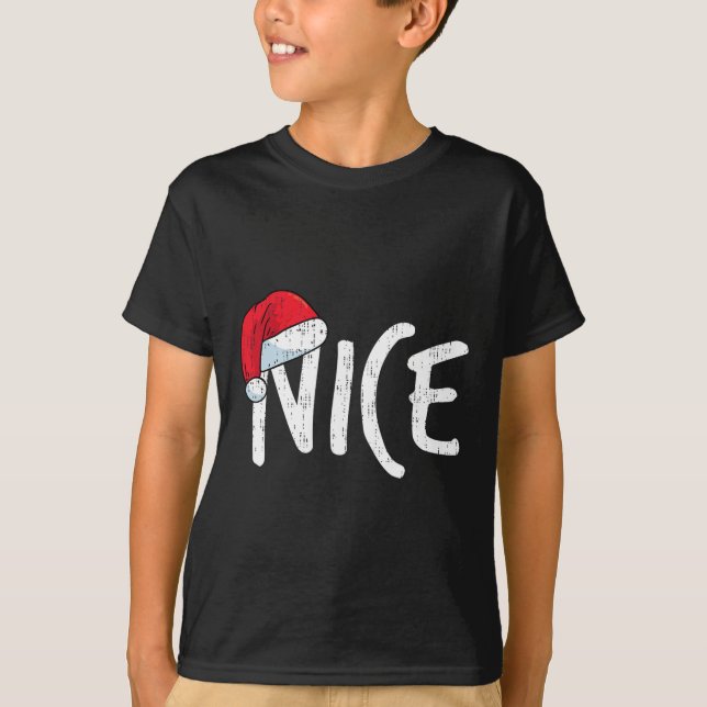 Team Naughty Nice Funny Matching Weihnachtspaare T-Shirt (Vorderseite)