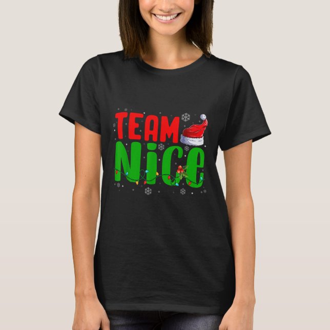 Team Naughty Nice Santa Hat Funny Christmas Matchi T-Shirt (Vorderseite)
