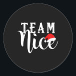 Team Naughty - Team Nice Funny Christmas Couple Ma Runder Aufkleber<br><div class="desc">Team Naughty - Team Nice Funny Christmas Couple Matching</div>
