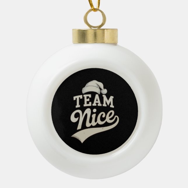 Team Nice Santa Hat Christmas Xmas Matching Family Keramik Kugel-Ornament (Vorderseite)
