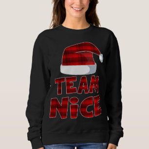 Team Nice Santa Red Kariert Claus Christmas Pajama Sweatshirt