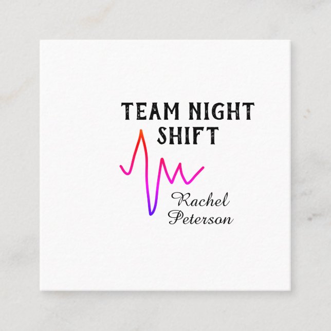 Team night shift nurse doctor medical name heart l quadratische visitenkarte (Vorderseite)