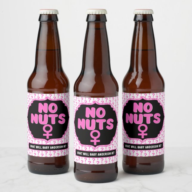 Team No Nuts Funny Gender Reveal Baby Shower Bierflaschenetikett (Flaschen)