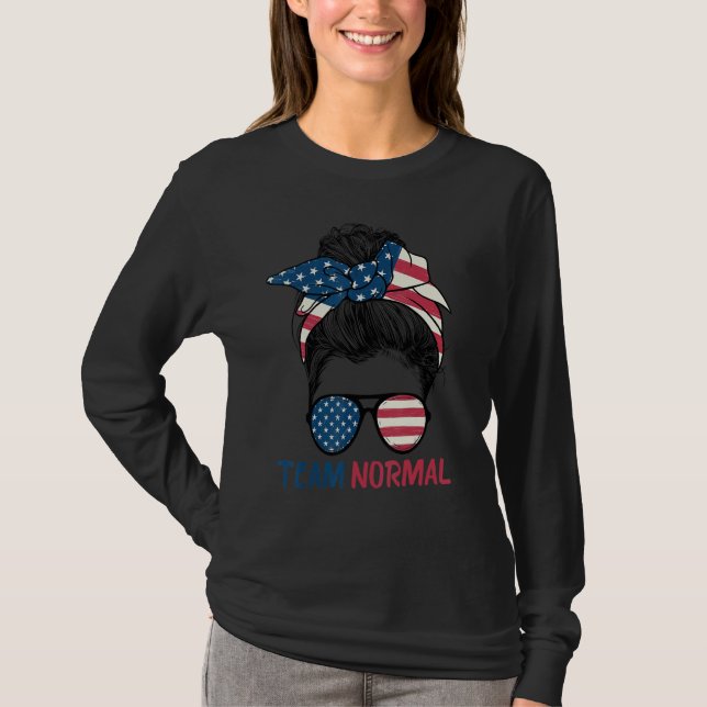 Team Normal Apparel Team Normal Messy Bun Us Flag T-Shirt (Vorderseite)