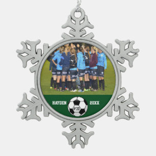 Team-Nummer für benutzerdefinierte Soccer-Fotocol Schneeflocken Zinn-Ornament