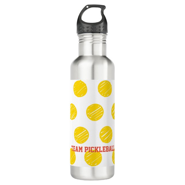 Team Pickleball Orange Yellow Balls Weißer Sport Edelstahlflasche (Vorderseite)