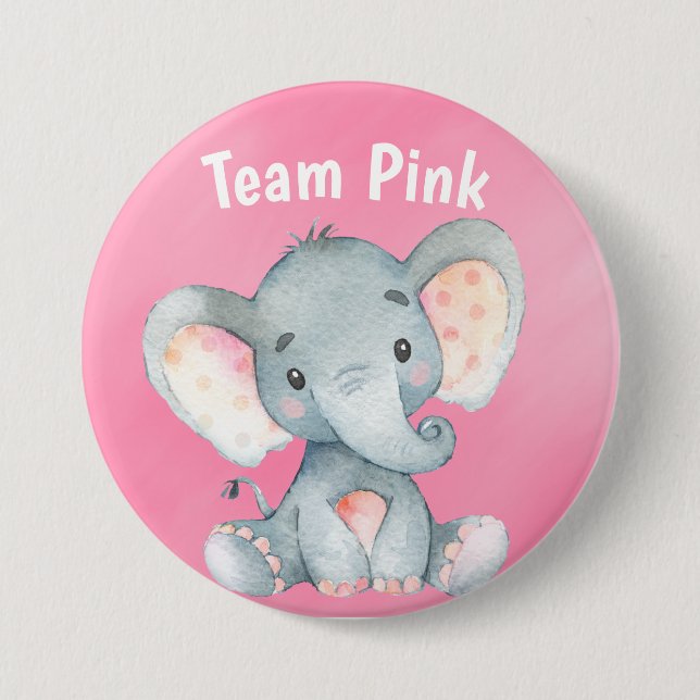 Team Pink Baby Elephant Girl Baby Showraten Button (Vorderseite)