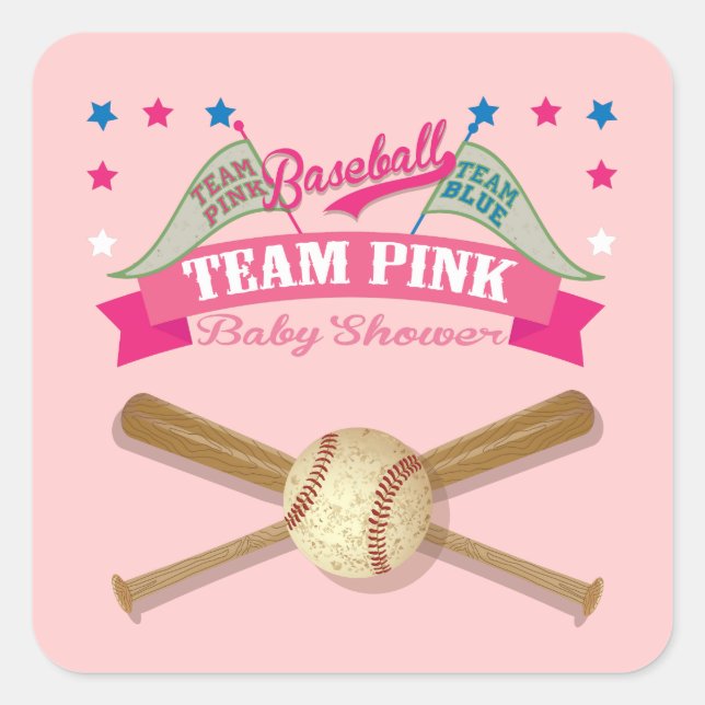 Team Pink Baseball Baby Duschkleber Quadratischer Aufkleber (Vorderseite)