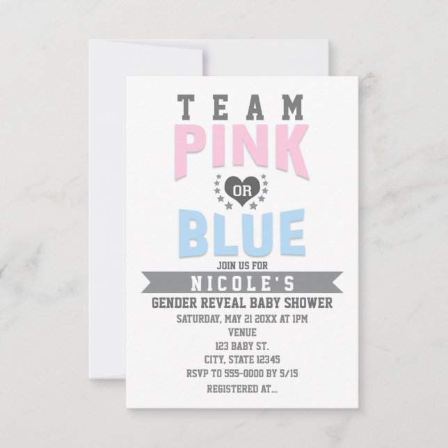 Team PINK oder BLUE Gender Reveal Baby Shower Einladung (Vorderseite)