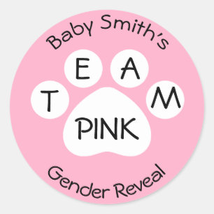 Team Pink Paw Print Gender Reveal Runder Aufkleber