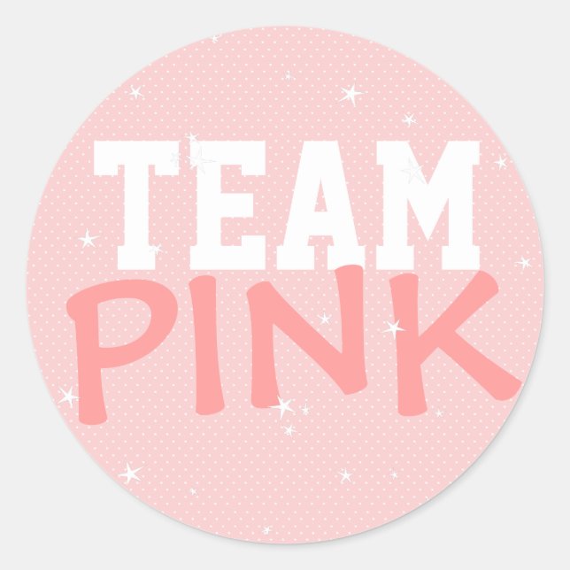 Team Pink Polka Dot & Stars Round Sticker (Vorderseite)