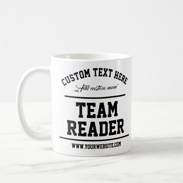 Team Reader. Moderne Weiß und Schwarz. Textvorlage Kaffeetasse (Links)