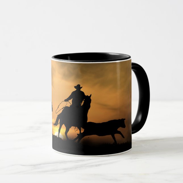 Team Roping Cowboy Country Tasse (VorderseiteRechts)