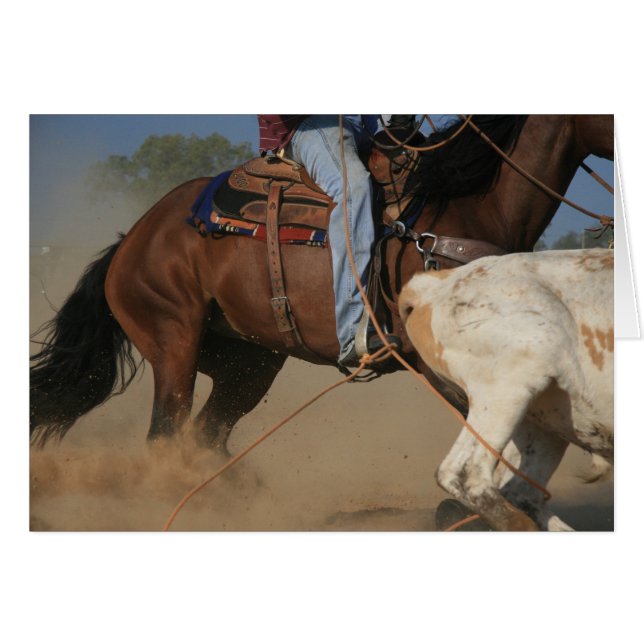 Team-Roping Cowboy, der eine Ochse-Western-Karte (Vorderseite (Horizontal))