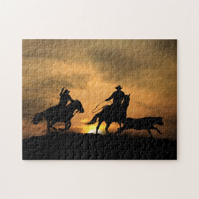 Team Roping Cowboys Pferde und Lenker Puzzle (Horizontal)