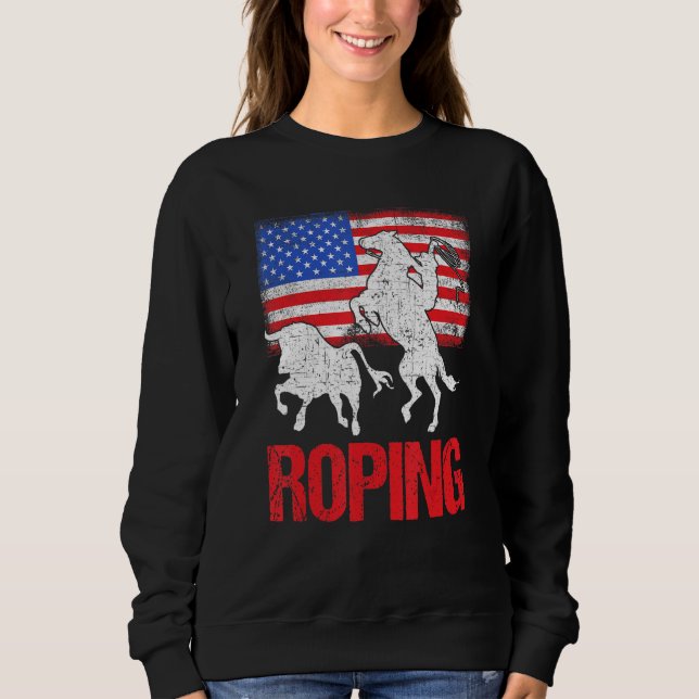 Team Roping Roper USA Amerikanische Flagge Header  Sweatshirt (Vorderseite)