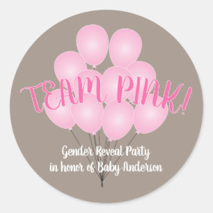 Team Rosa Ballons Geschlechtsenthüllungsparty Runder Aufkleber