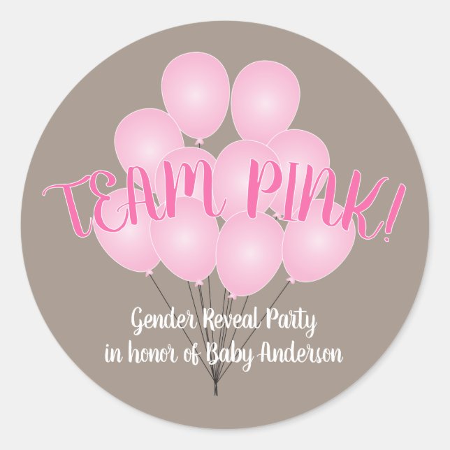 Team Rosa Ballons Geschlechtsenthüllungsparty Runder Aufkleber (Vorderseite)