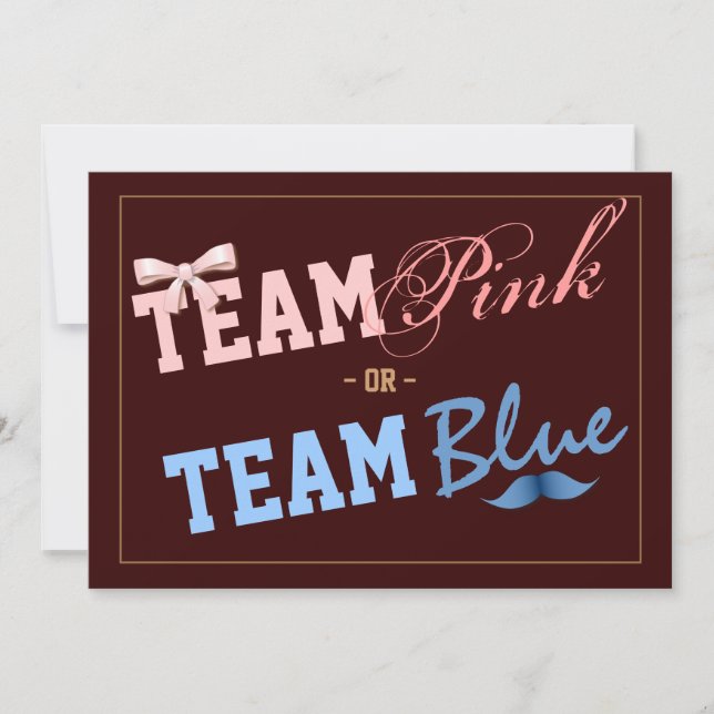 Team-Rosa oder Team-blaues Baby-Geschlecht decken Einladung (Vorderseite)