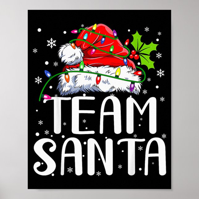 Team Santa Red Plaid Claus Hat Christmas Lights Pa Poster (Vorne)