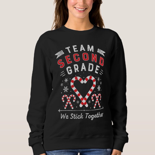Team Second Grade Weihnachts Candy Cane Herz Xmas Sweatshirt (Vorderseite)