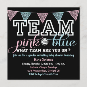 Team Spirit Gender Reveal Baby Shower Einladung