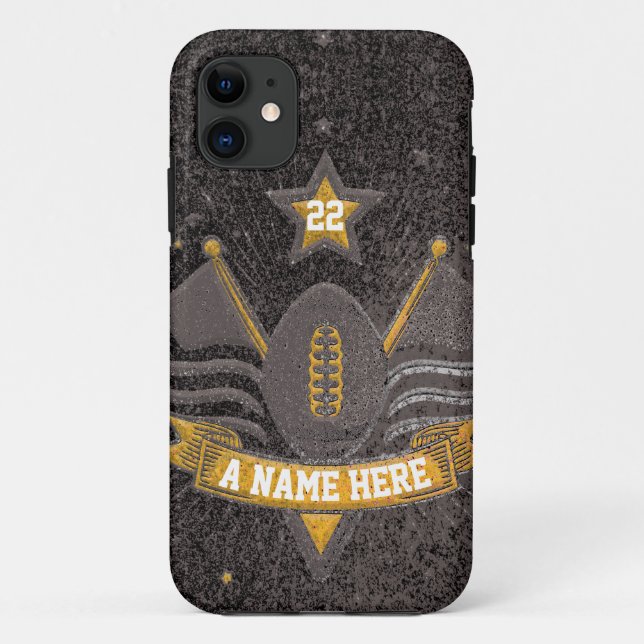 Team Sport Black & Gold Glitter College Football Case-Mate iPhone Hülle (Rückseite)