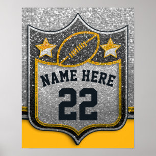 Team Sport Black & Gold Glitter College Football Poster