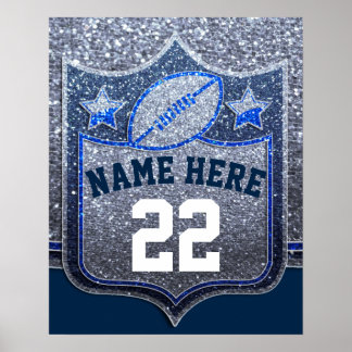 Team Sports Blue & Silver Glitzer Uni Football Poster