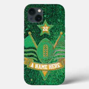 Team Sports Green & Gold Glitzer Uni Football Case-Mate iPhone Hülle