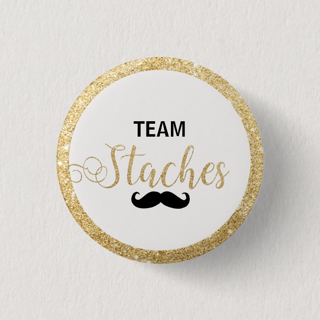 Team Staches Gender Reveal Baby Shower Game Button (Vorderseite)
