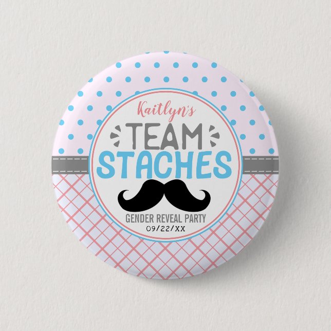 "Team Staches" Modernes Party zur Geschlechteroffe Button (Vorderseite)