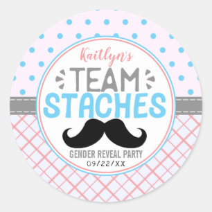 "Team Staches" Modernes Party zur Geschlechteroffe Runder Aufkleber