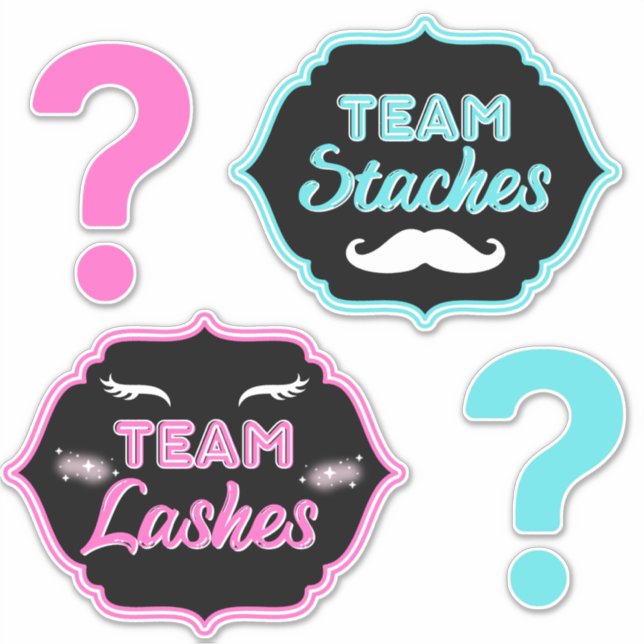 TeAM Staches oder Lashes Pink|Blue Gender Reveal Aufkleber (Vorderseite)