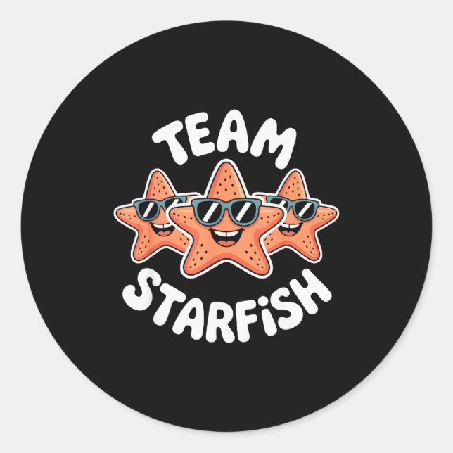 Team Starfish Cool Sungles Ocean Cartoon Crew Funn Runder Aufkleber (Vorderseite)