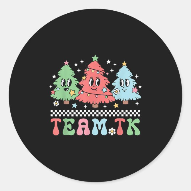 Team Tk Teacher Christmas Sweater Retro Xmas Tree  Runder Aufkleber (Vorderseite)