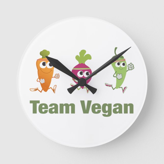 Team Vegan Runde Wanduhr (Vorderseite)