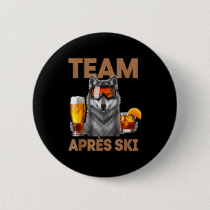 Team Wolf trinkt Bier Cocktail Winterurlaub Button